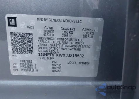 2018 Chevrolet Traverse Ls z USA, uszkodzony, nr VIN 1GNERFKWXJJ218532